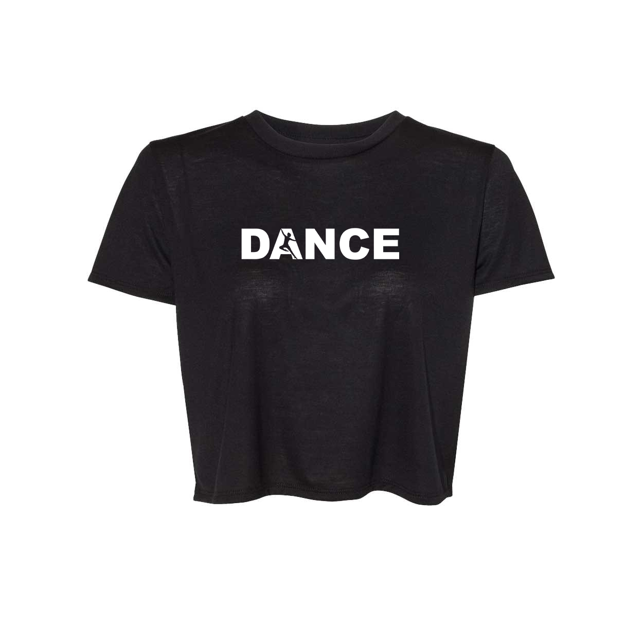 Dance Silhouette Logo Classic Womens Flowy Cropped Tee Black (White Logo)