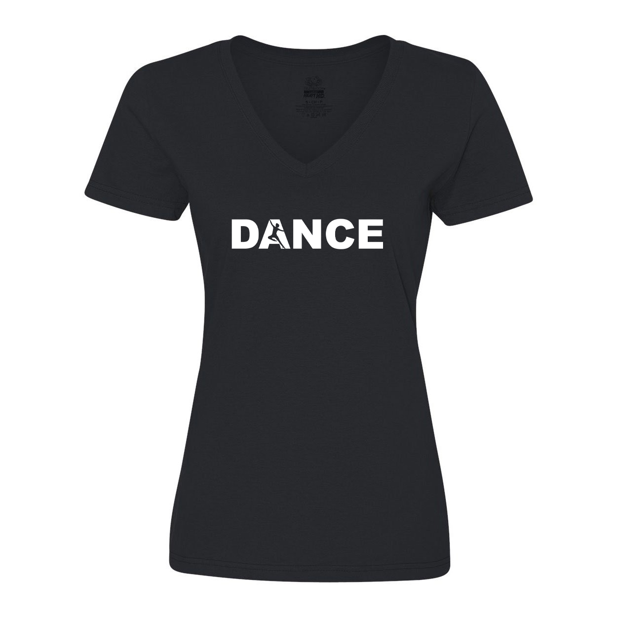 Dance Silhouette Logo Classic Womens V-Neck Shirt Black (White Logo)