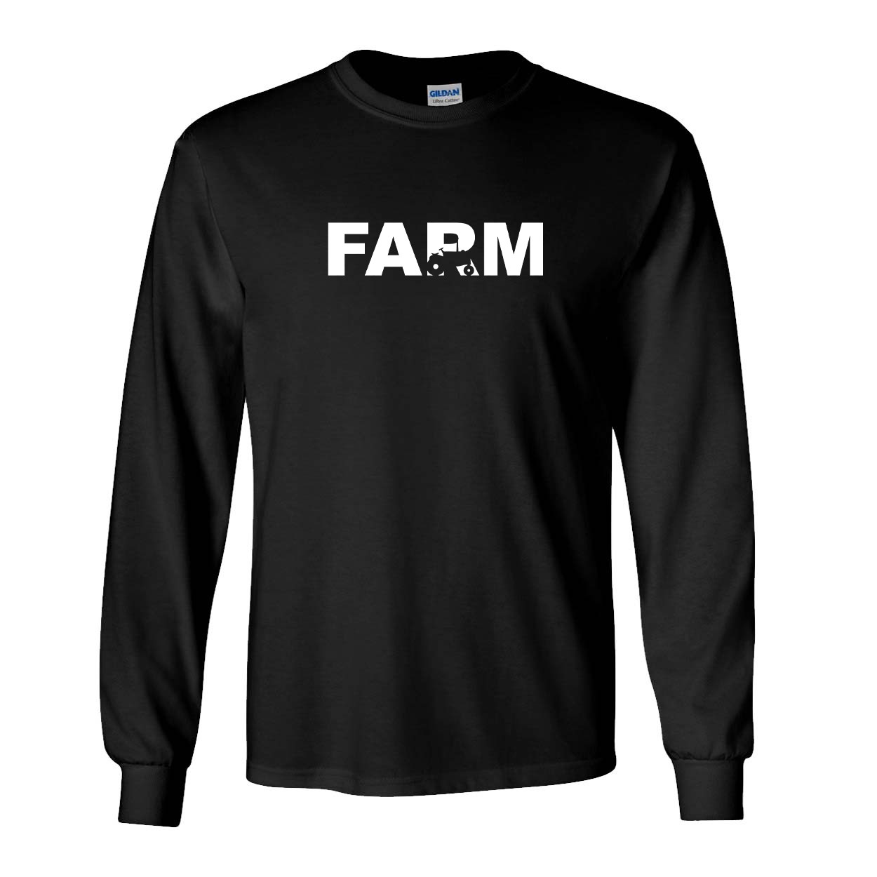 Farm Tractor Logo Classic Long Sleeve T-Shirt Black (White Logo)