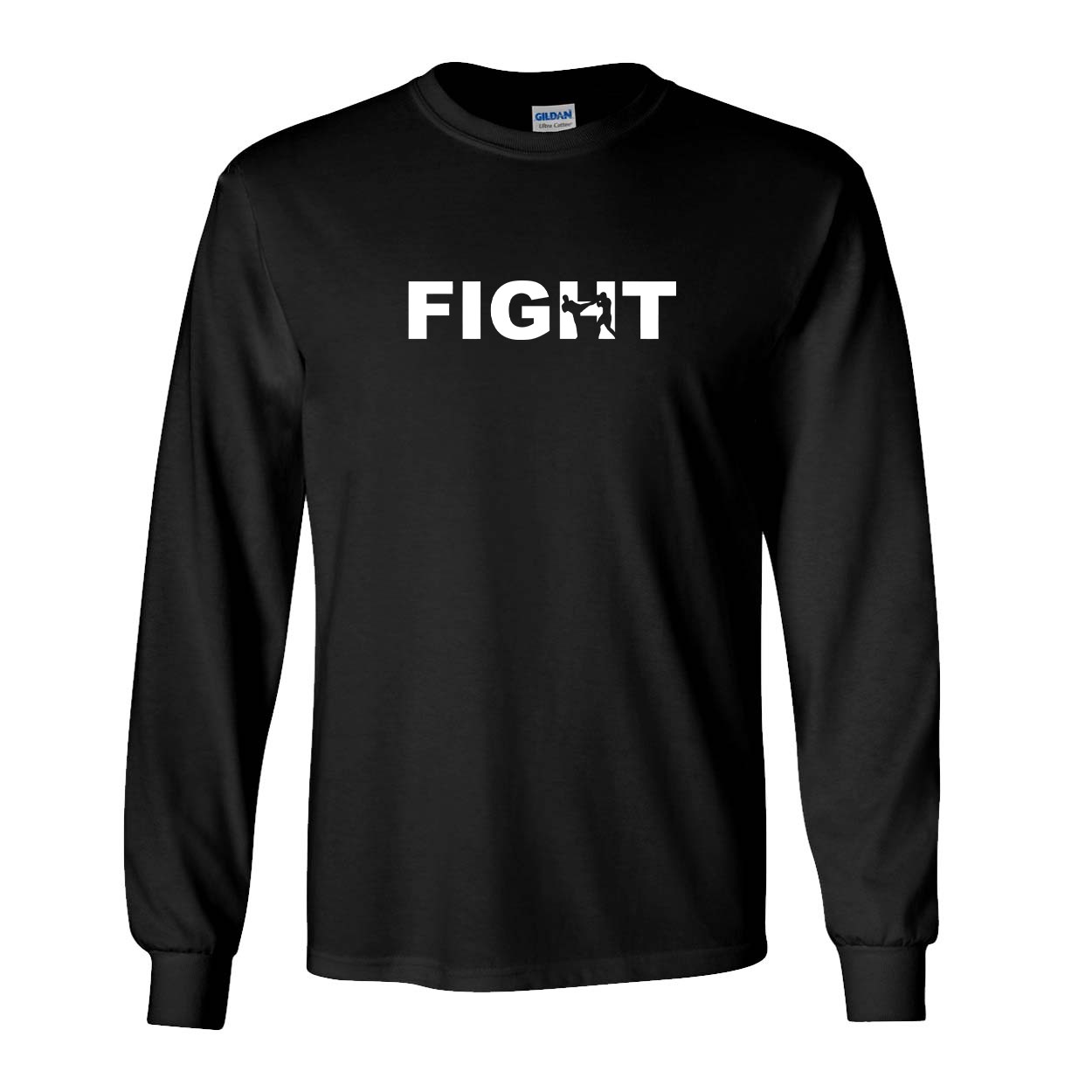Fight Kick Logo Classic Long Sleeve T-Shirt Black (White Logo)
