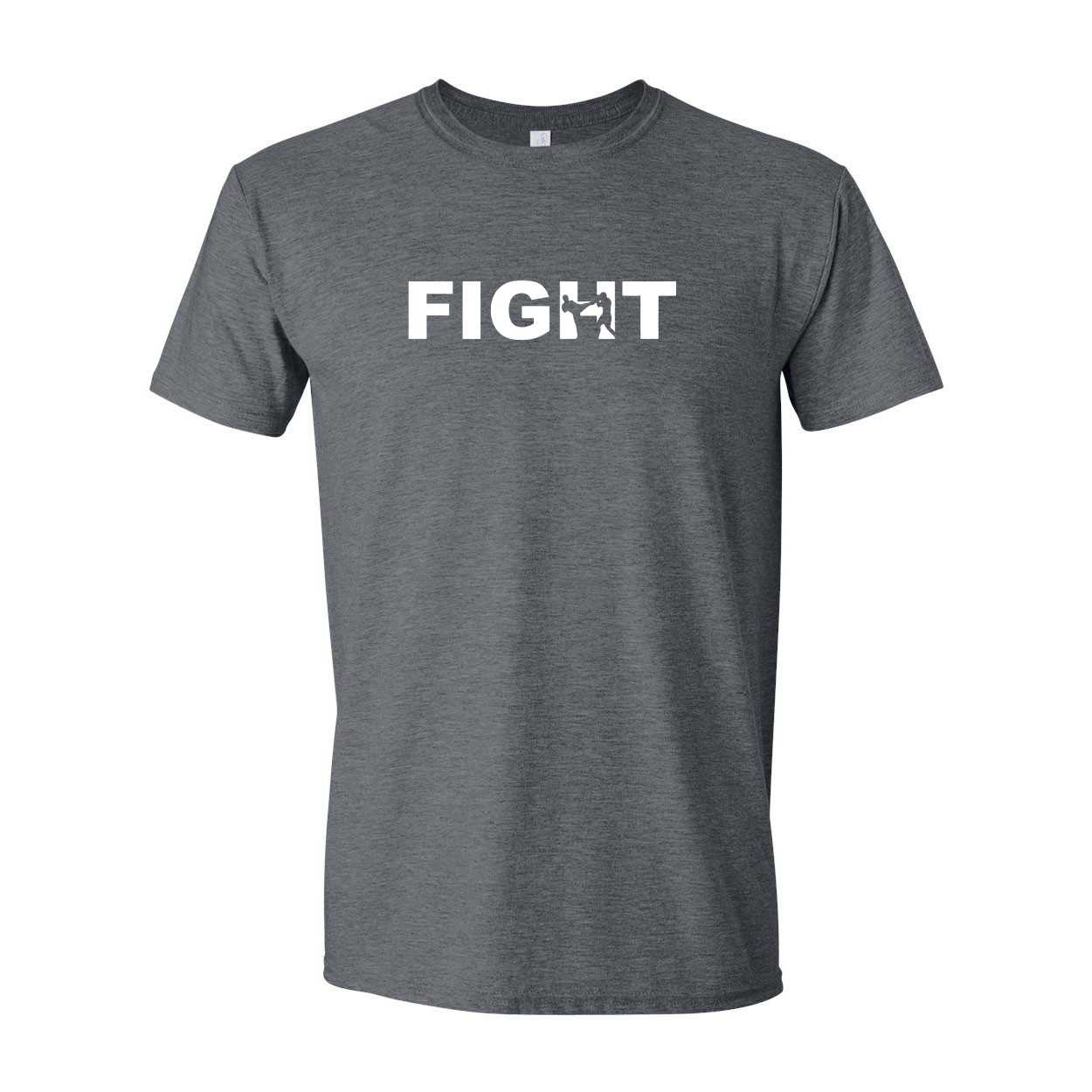Fight Kick Logo Classic T-Shirt Dark Heather Gray (White Logo)