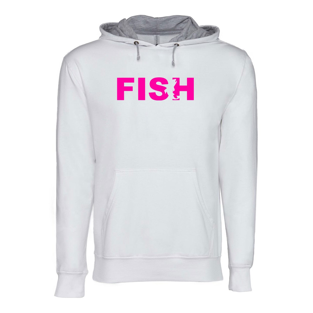 Fish Catch Logo Classic Lightweight Sweatshirt White/Heather Gray (Pink Logo)
