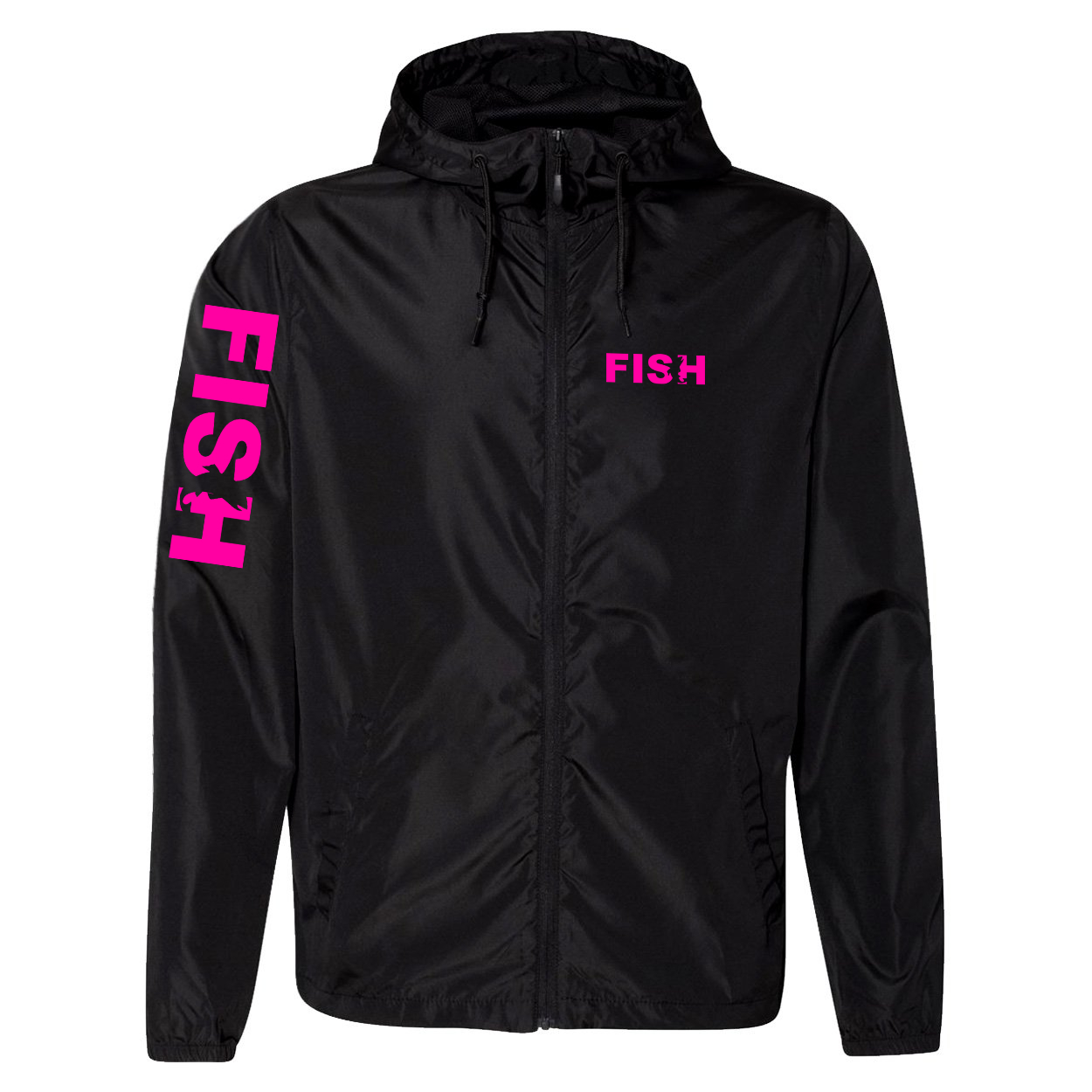 Fish Catch Logo Classic Lightweight Windbreaker Black (Pink Logo)