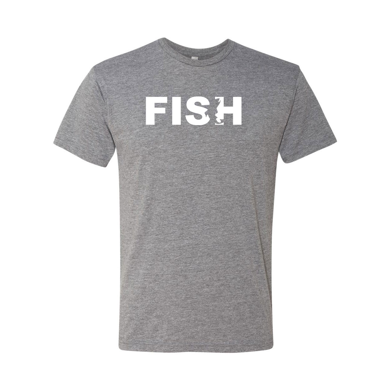 Fish Catch Logo Classic Premium Tri-Blend T-Shirt Heather Sport Gray (White Logo)