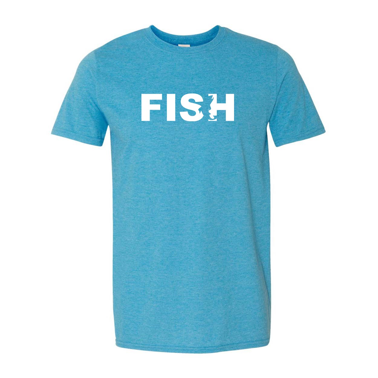 Fish Catch Logo Classic T-Shirt Heather Sapphire Blue (White Logo)