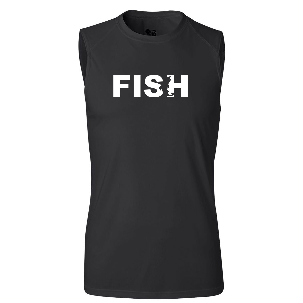 Fish Catch Logo Classic Unisex Performance Sleeveless T-Shirt Black (White Logo)