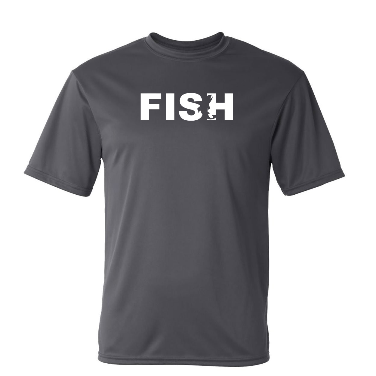 Fish Catch Logo Classic Unisex Performance T-Shirt Graphite Gray (White Logo)