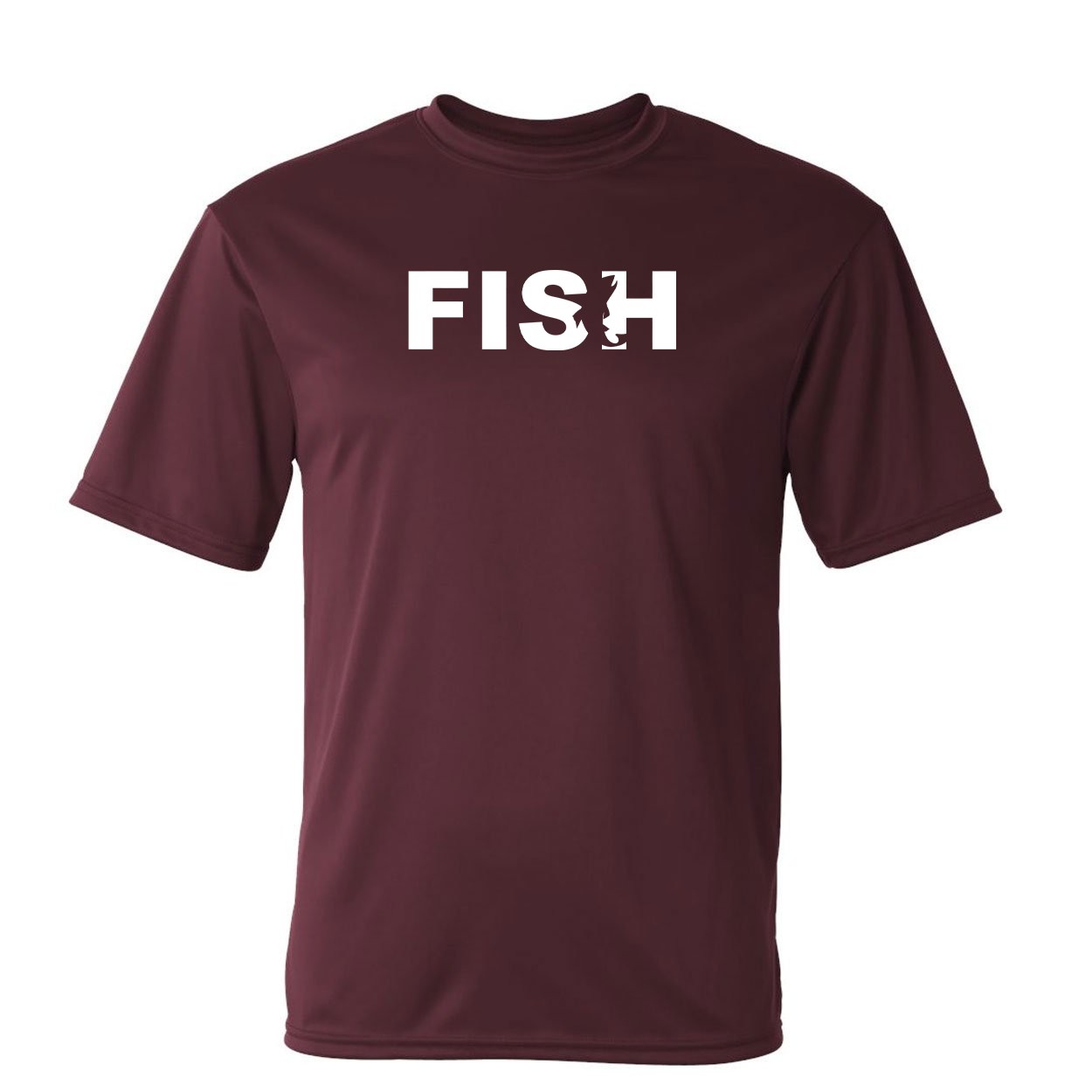 Fish Catch Logo Classic Unisex Performance T-Shirt Maroon (White Logo)