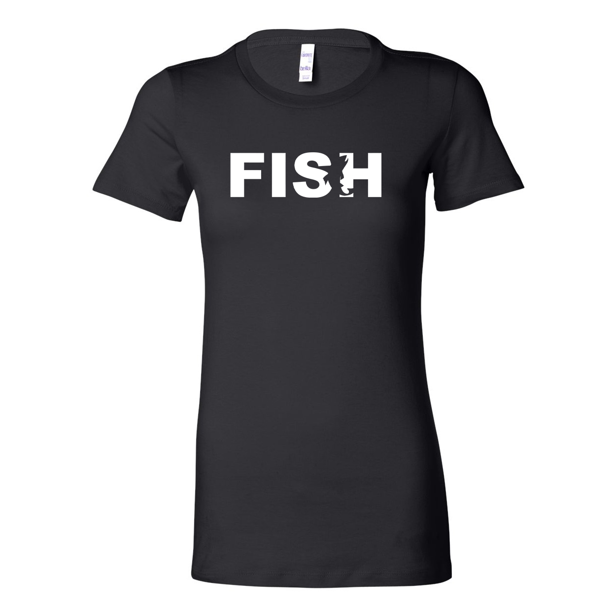 Fish Catch Logo Classic Women's Fitted Tri-Blend T-Shirt Black (White Logo)