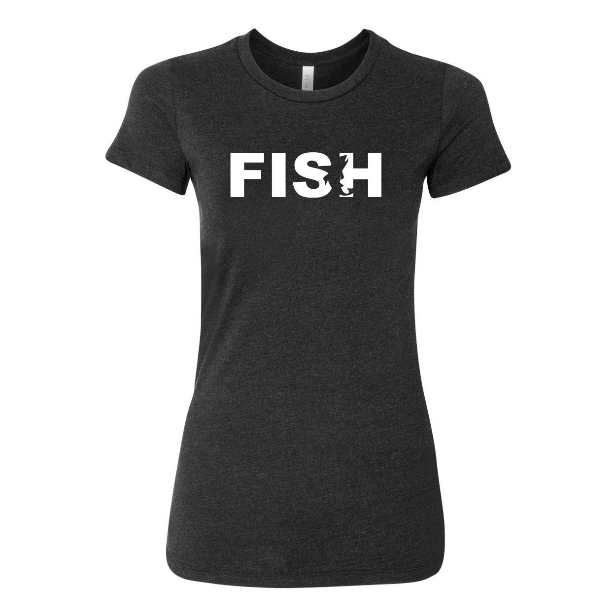 Fish Catch Logo Classic Womens Fitted T-Shirt Dark Heather Gray (White Logo)