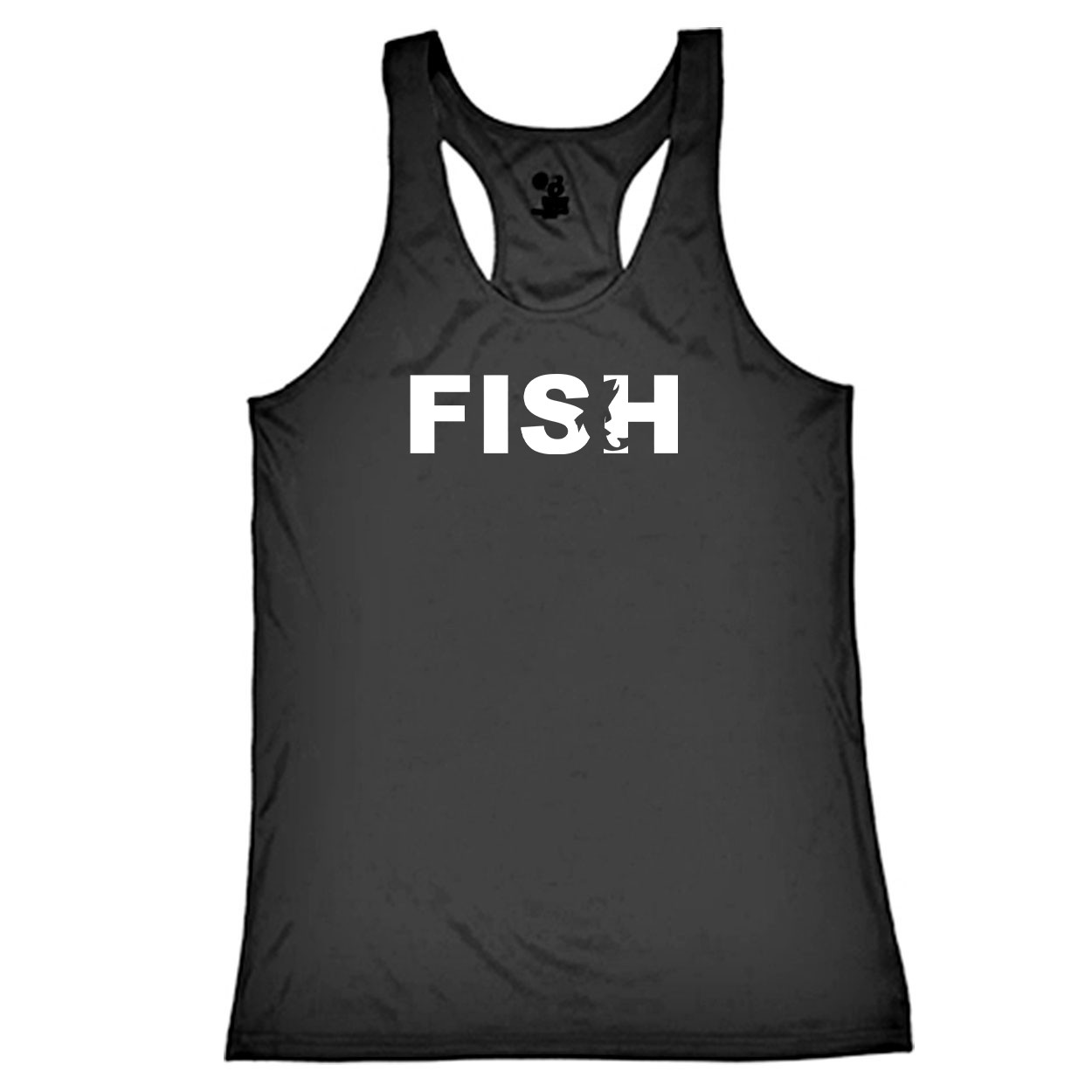 Fish Catch Logo Classic Youth Girls Performance Racerback Tank Top Black (White Logo)