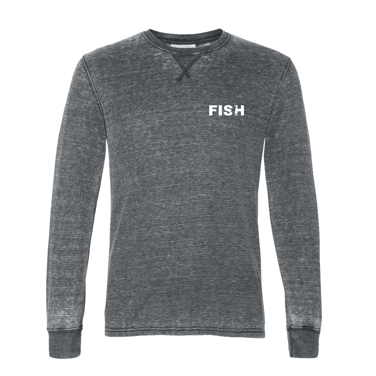Fish Catch Logo Long Sleeve Thermal Shirt Heather Charcoal (White Logo)
