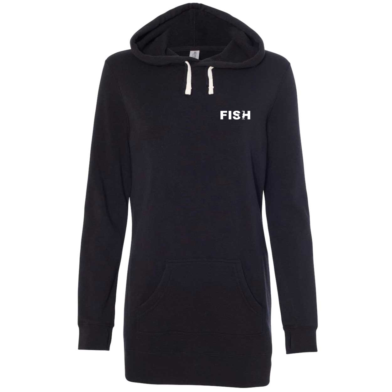 Fish Catch Logo Night Out Womens Pullover Hooded Sweatshirt Dress Black