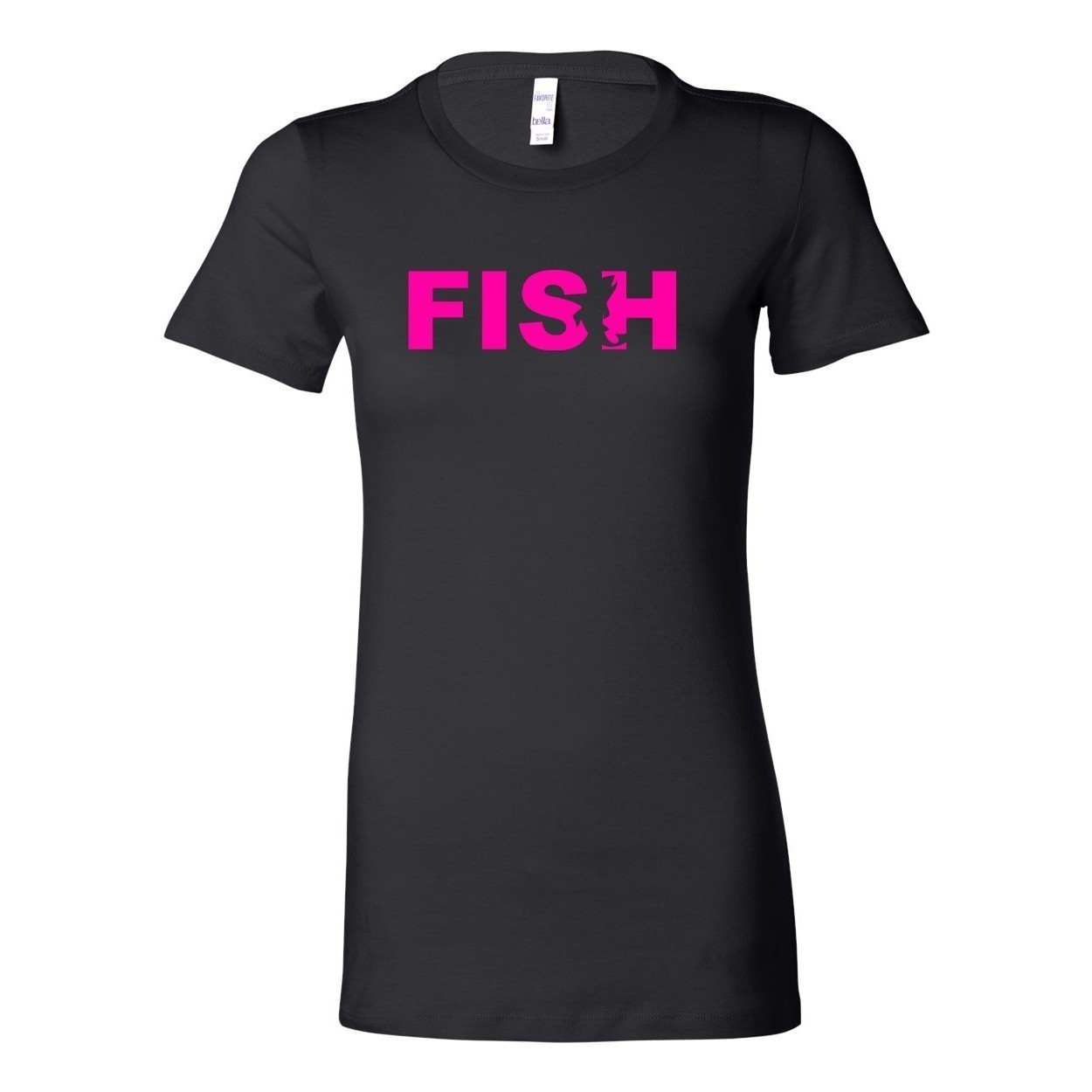 Fish Catch Logo Women's Classic Fitted Tri-Blend T-Shirt Black (Pink Logo)