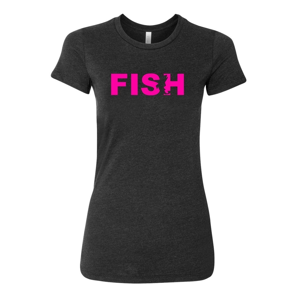 Fish Catch Logo Women's Classic Fitted Tri-Blend T-Shirt Dark Heather Gray (Pink Logo)