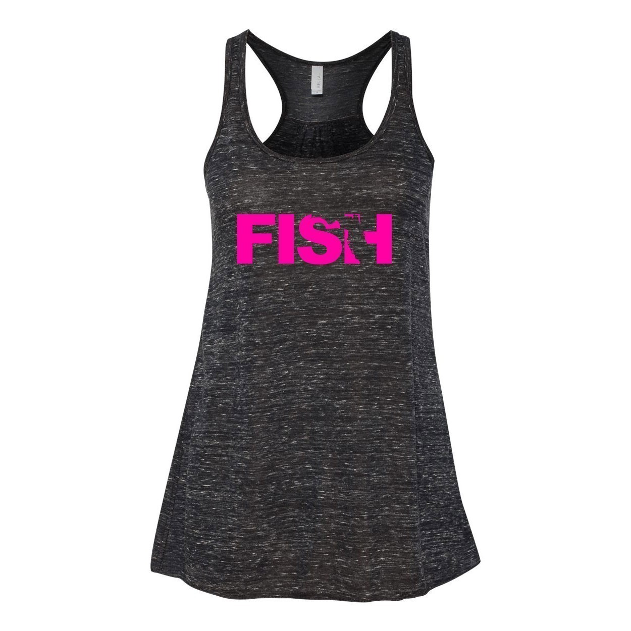 Fish Florida Classic Women's Flowy Racerback Tank Top Black Marble (Pink Logo)