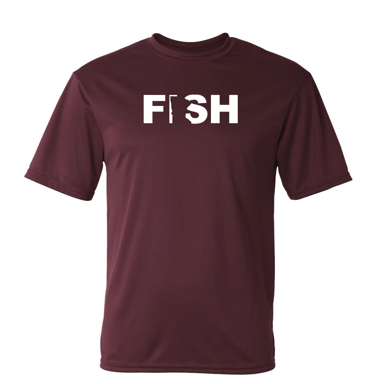 Fish Minnesota Classic Unisex Performance T-Shirt Maroon (White Logo)