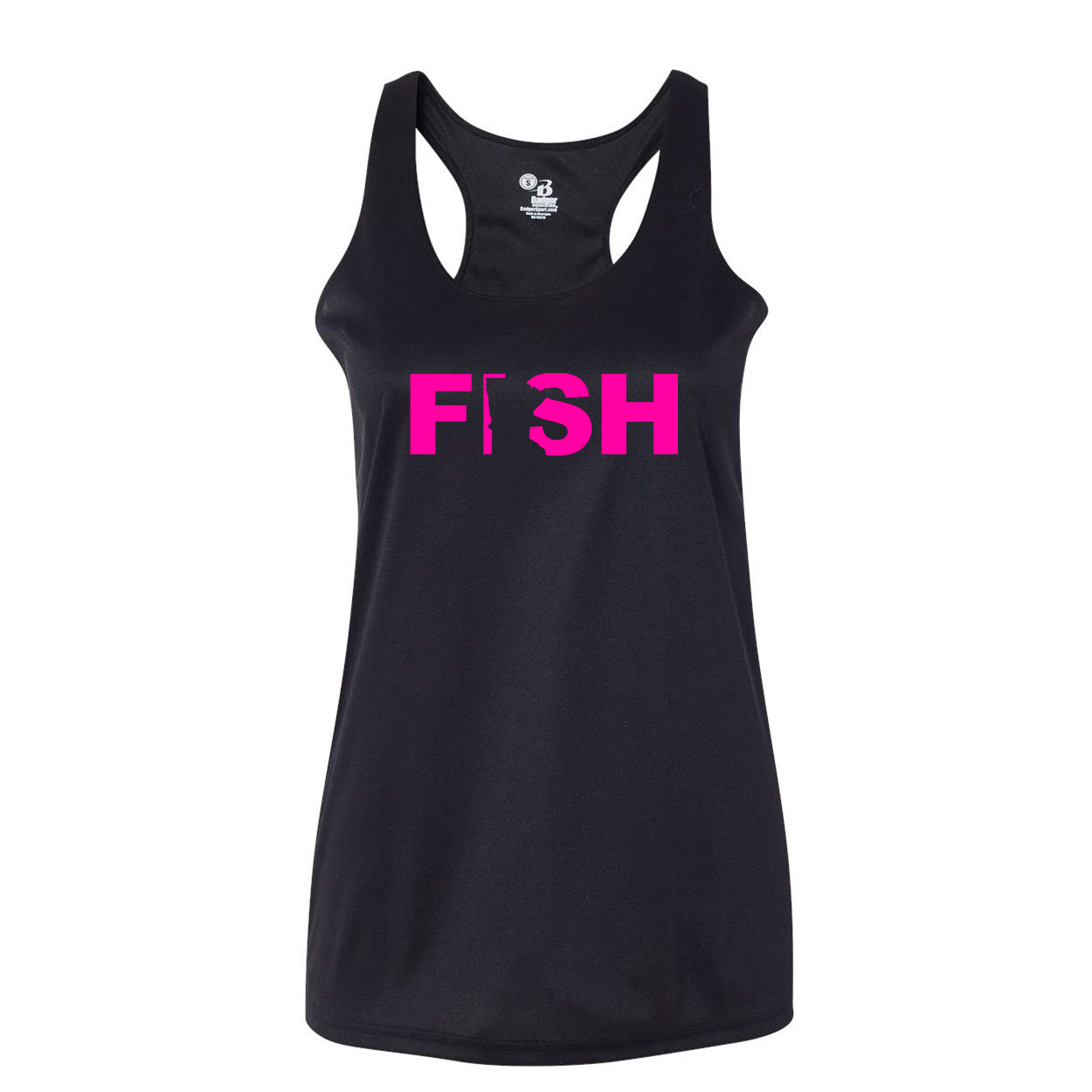 Fish Minnesota Classic Womens Performance Racerback Tank Top Black (Pink Logo)