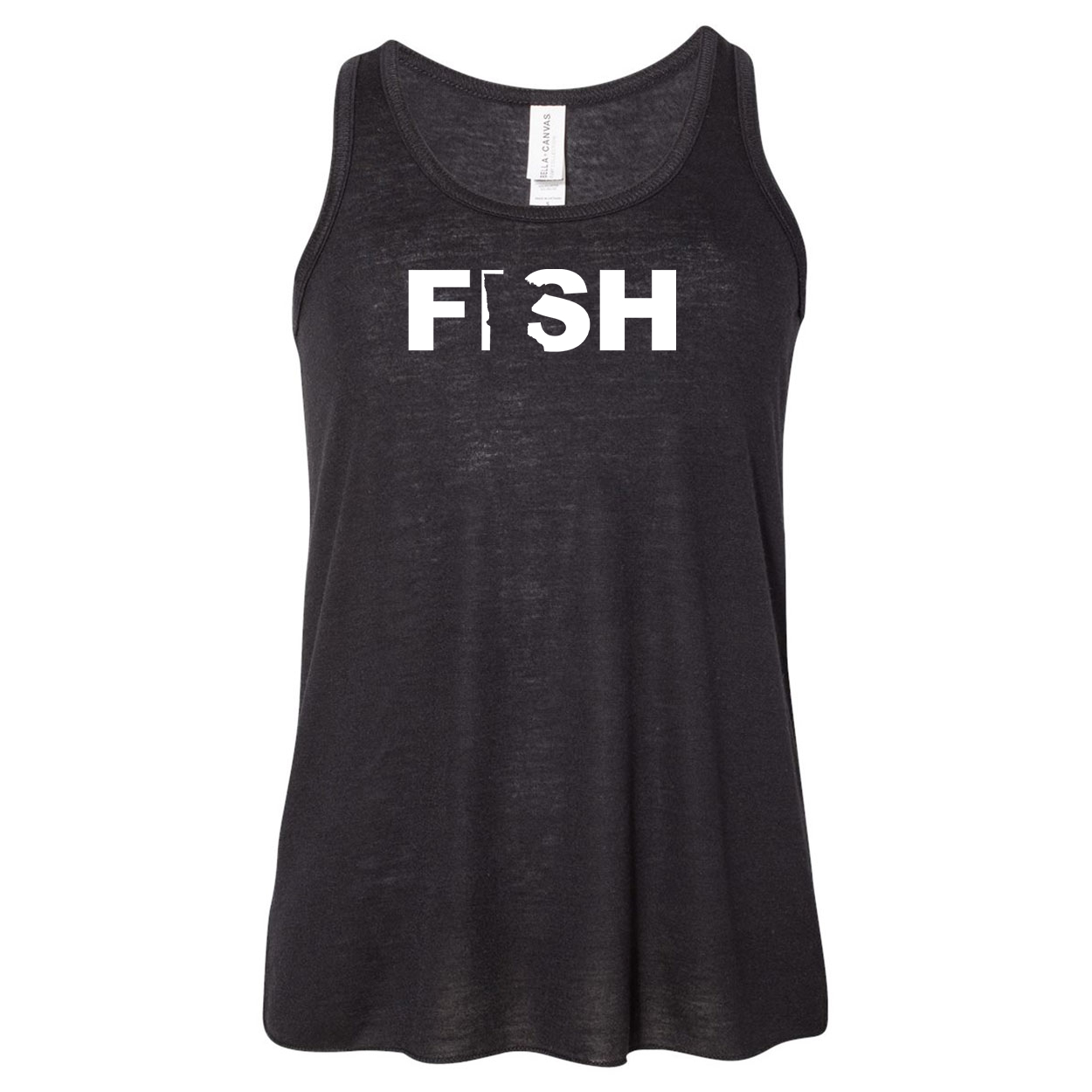 Fish Minnesota Classic Youth Girls Flowy Racerback Tank Top Black (White Logo)