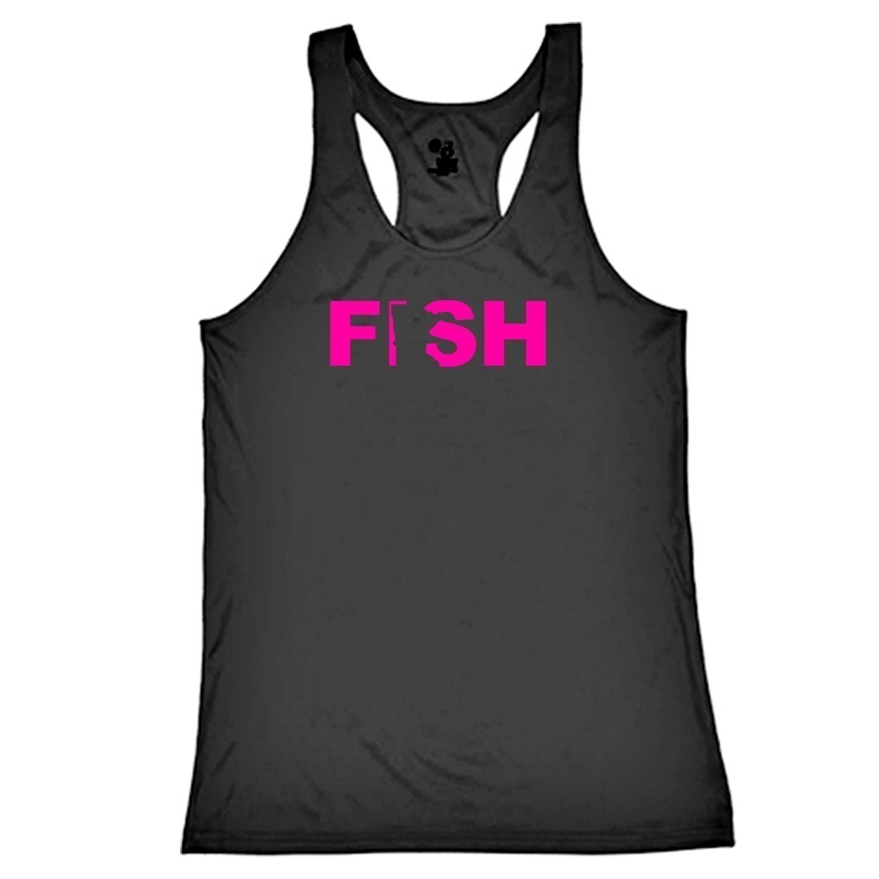 Fish Minnesota Classic Youth Girls Performance Racerback Tank Top Black (Pink Logo)