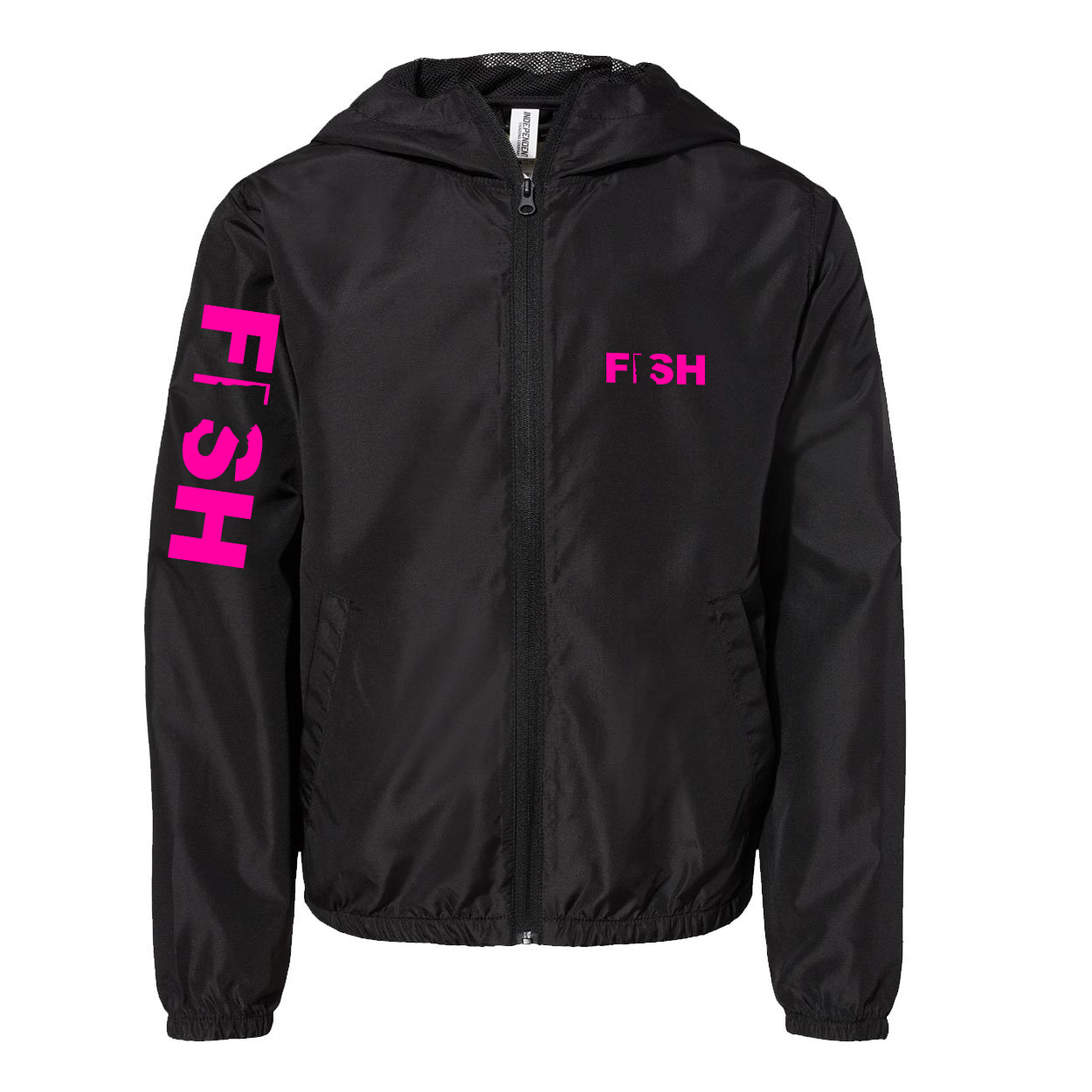 Fish Minnesota Classic Youth Lightweight Windbreaker Black (Pink Logo)
