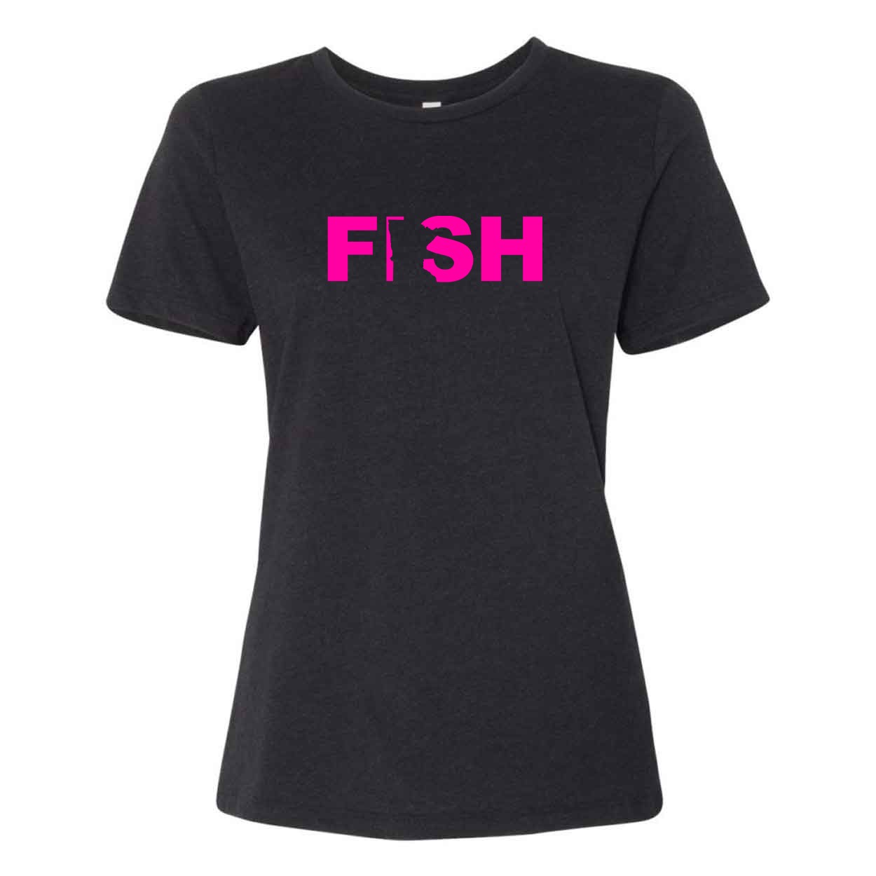 Fish Minnesota Women's Classic Relaxed Jersey T-Shirt Black Heather (Pink Logo)