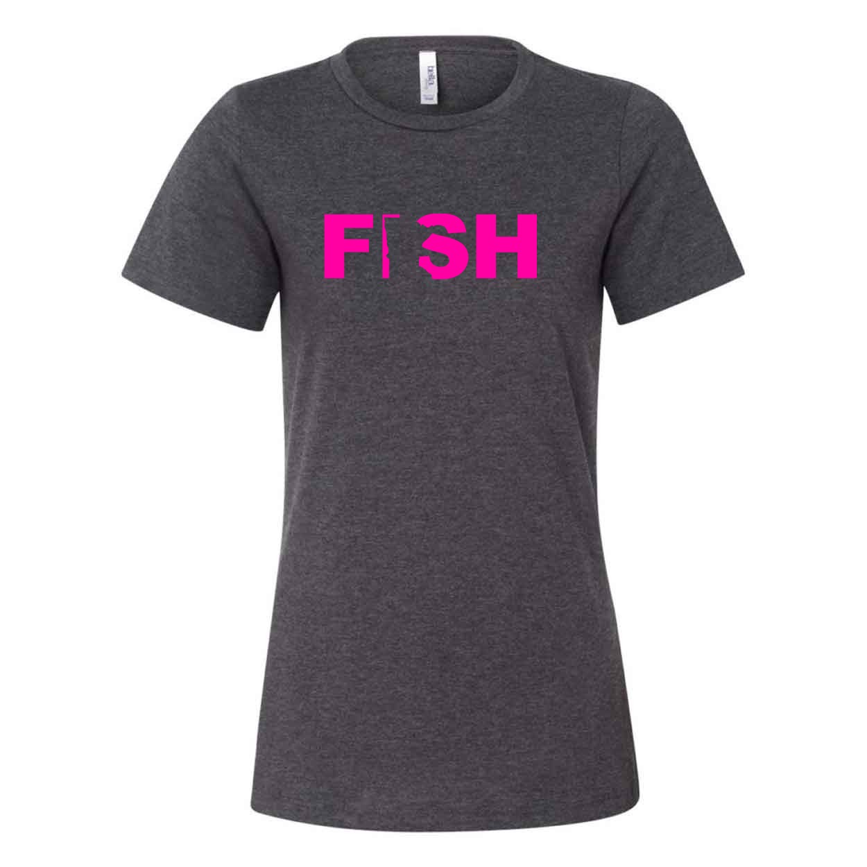 Fish Minnesota Women's Classic Relaxed Jersey T-Shirt Dark Gray Heather (Pink Logo)