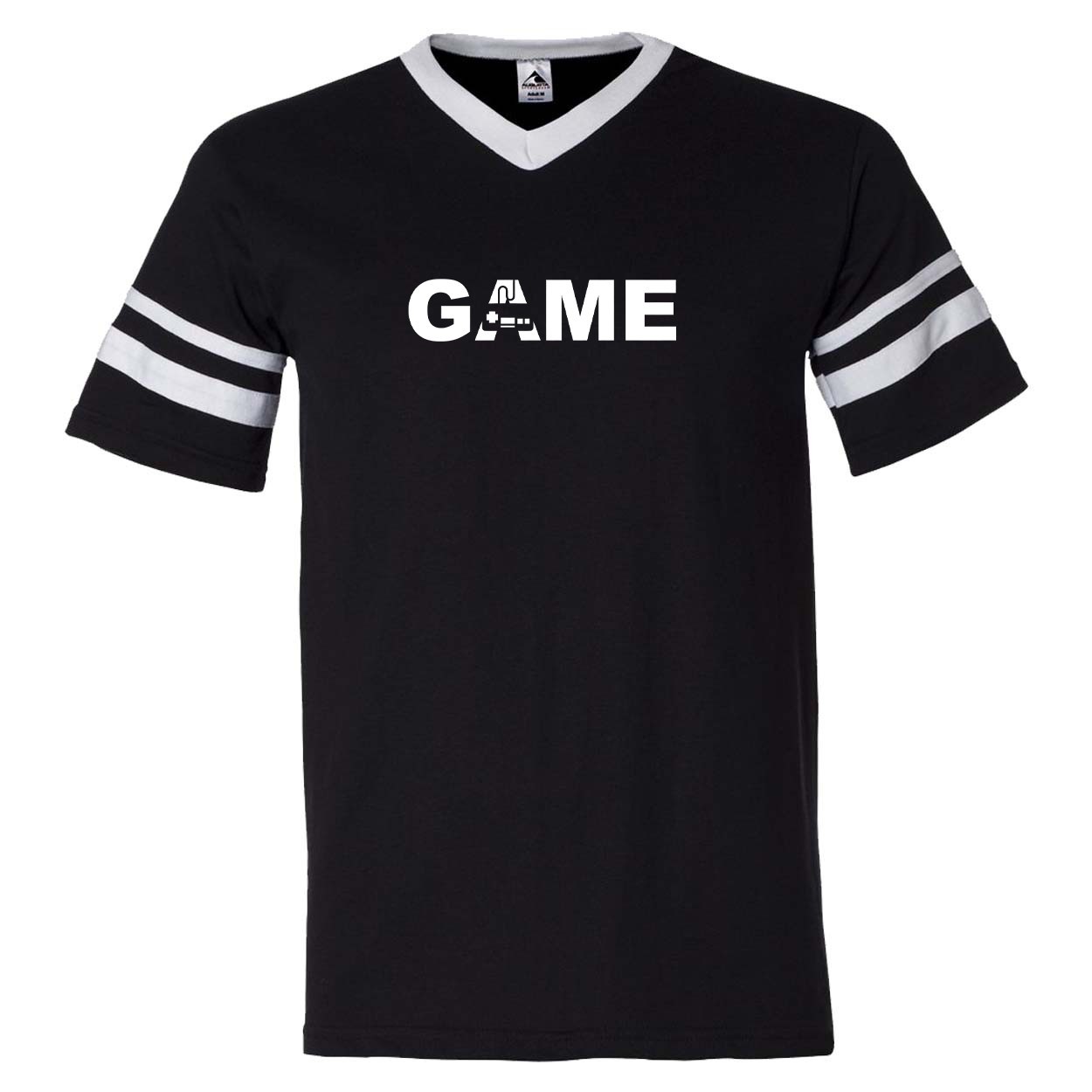 Game Controller Logo Classic Premium Striped Jersey T-Shirt Black/White (White Logo)