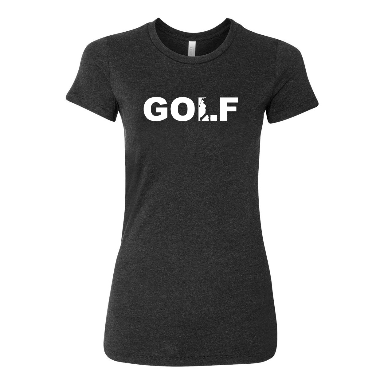 Golf Swing Logo Classic Womens Fitted T-Shirt Dark Heather Gray (White Logo)