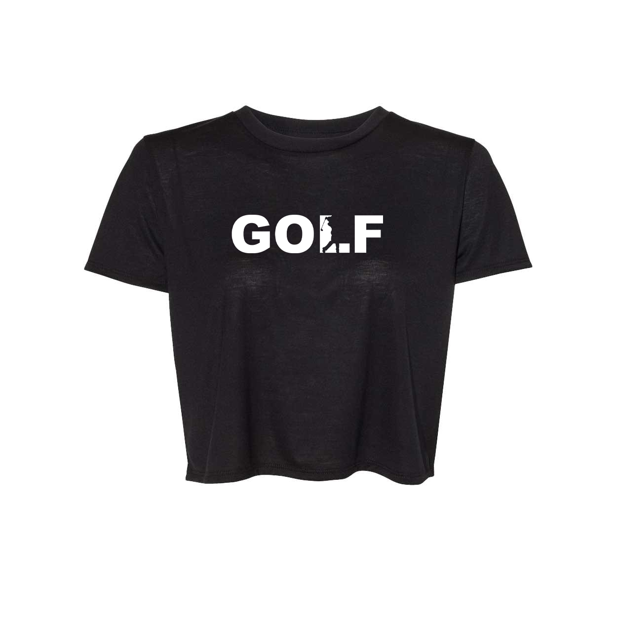 Golf Swing Logo Classic Womens Flowy Cropped Tee Black (White Logo)