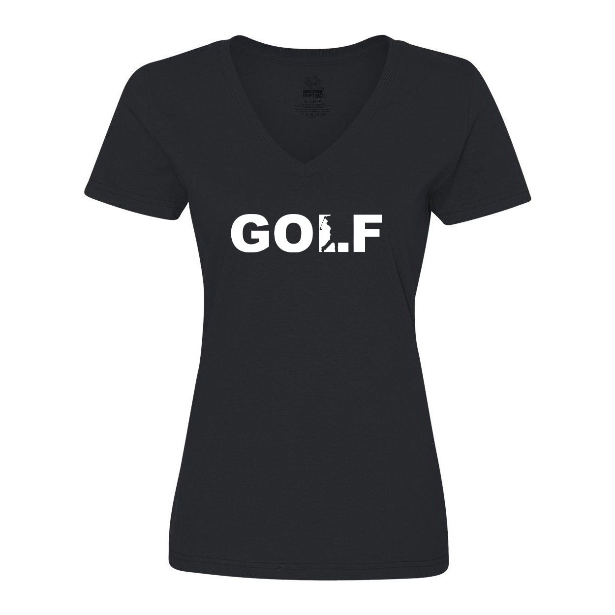 Golf Swing Logo Classic Womens V-Neck Shirt Black (White Logo)