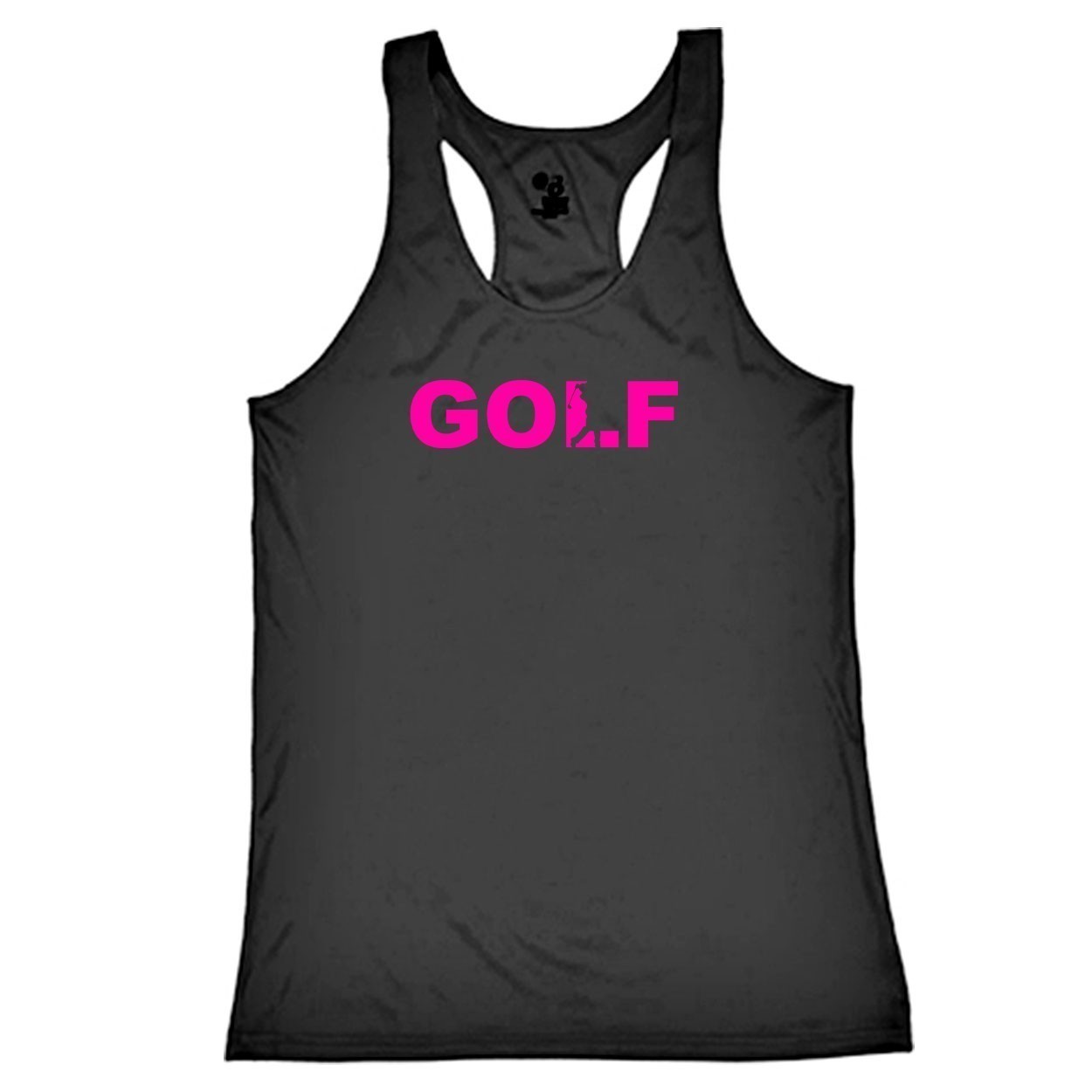 Golf Swing Logo Classic Youth Girls Performance Racerback Tank Top Black (Pink Logo)