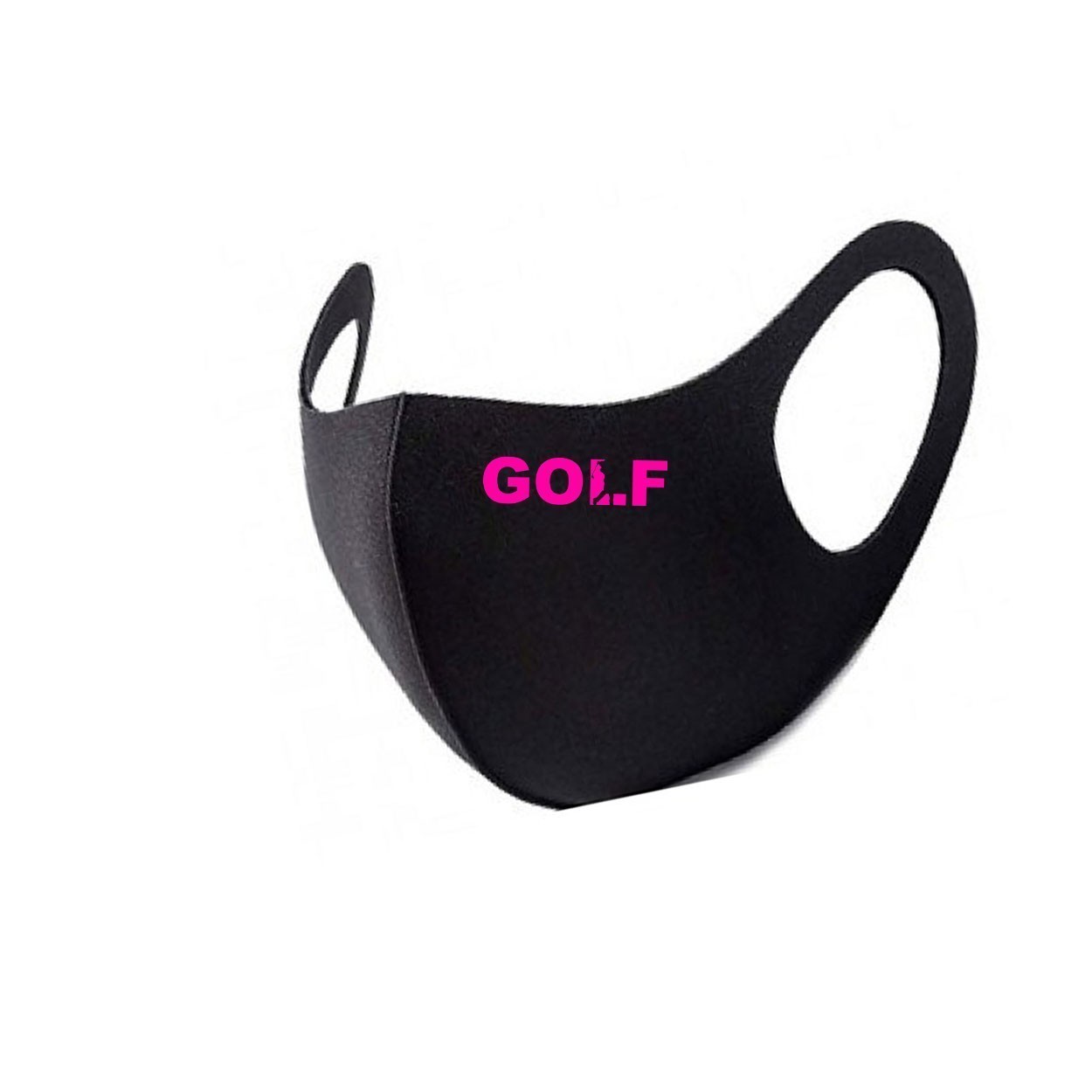 Golf Swing Logo Night Out Fitted Washable Face Mask Black (Pink Logo)
