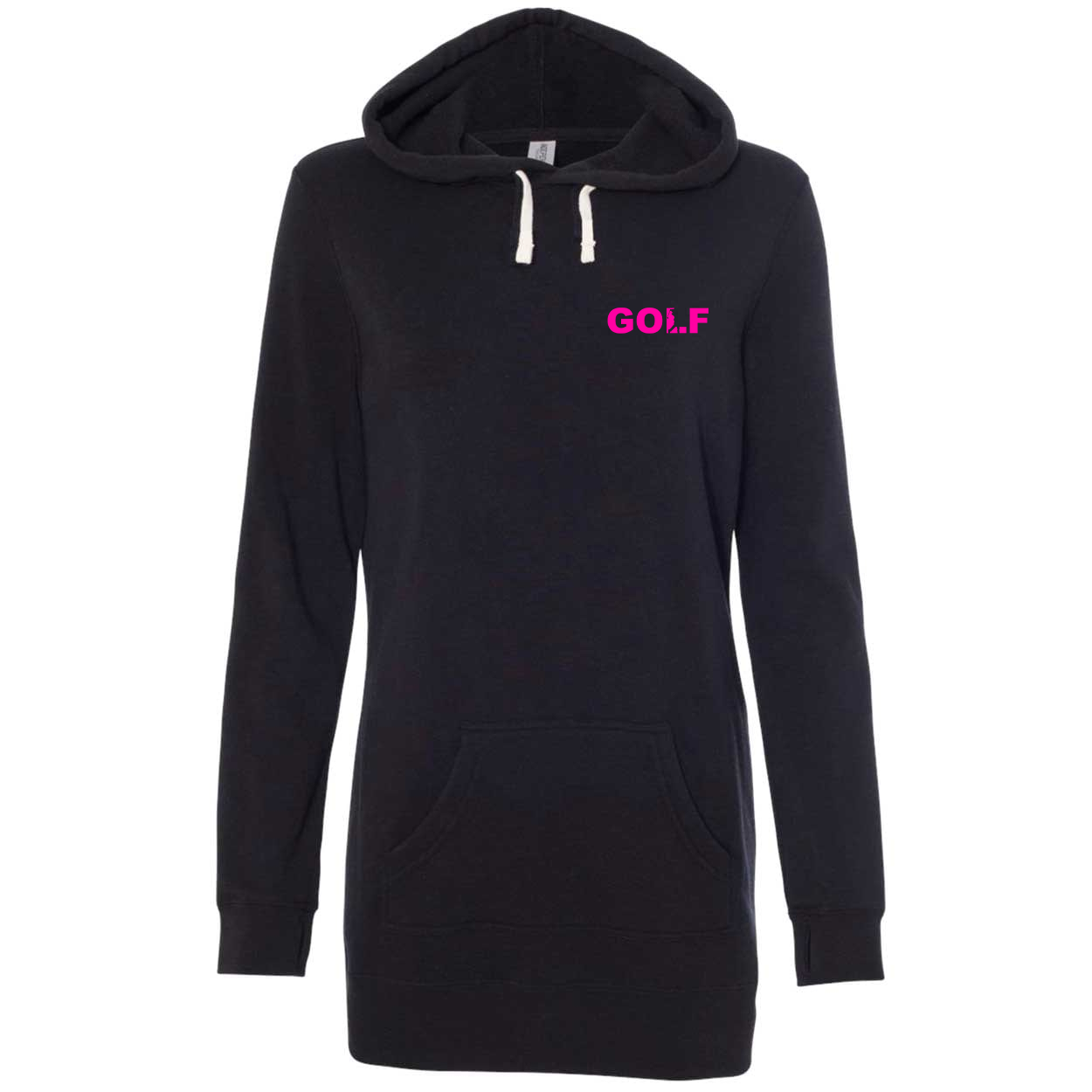 Golf Swing Logo Night Out Womens Pullover Hooded Sweatshirt Dress Black (Pink Logo)