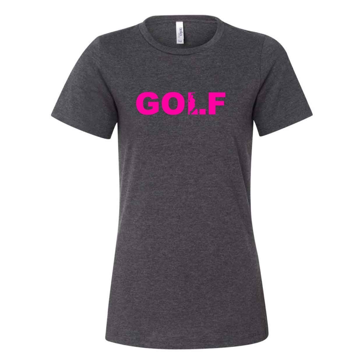 Golf Swing Logo Women's Classic Relaxed Jersey T-Shirt Dark Gray Heather (Pink Logo)