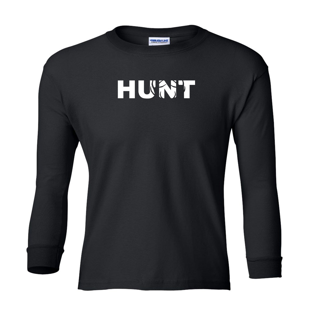 Hunt Rack Logo Classic Youth Unisex Long Sleeve T-Shirt Black (White Logo)