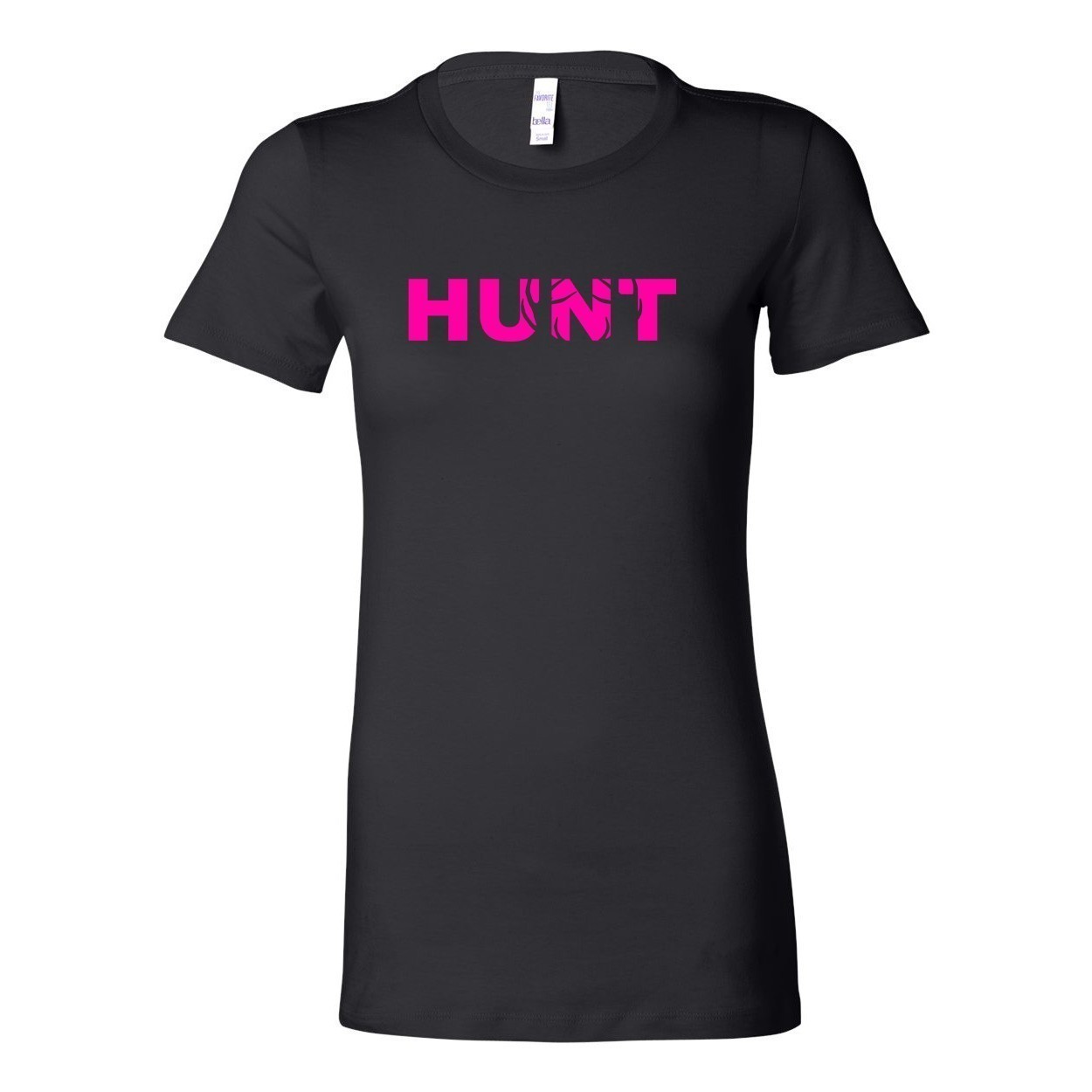 Hunt Rack Logo Women's Classic Fitted Tri-Blend T-Shirt Black (Pink Logo)
