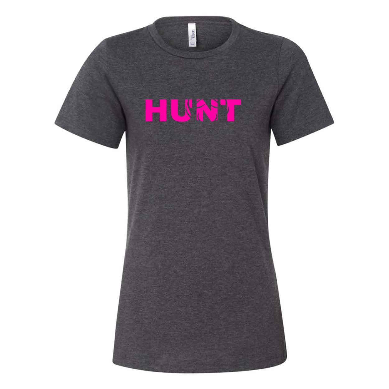 Hunt Rack Logo Women's Classic Relaxed Jersey T-Shirt Dark Gray Heather (Pink Logo)