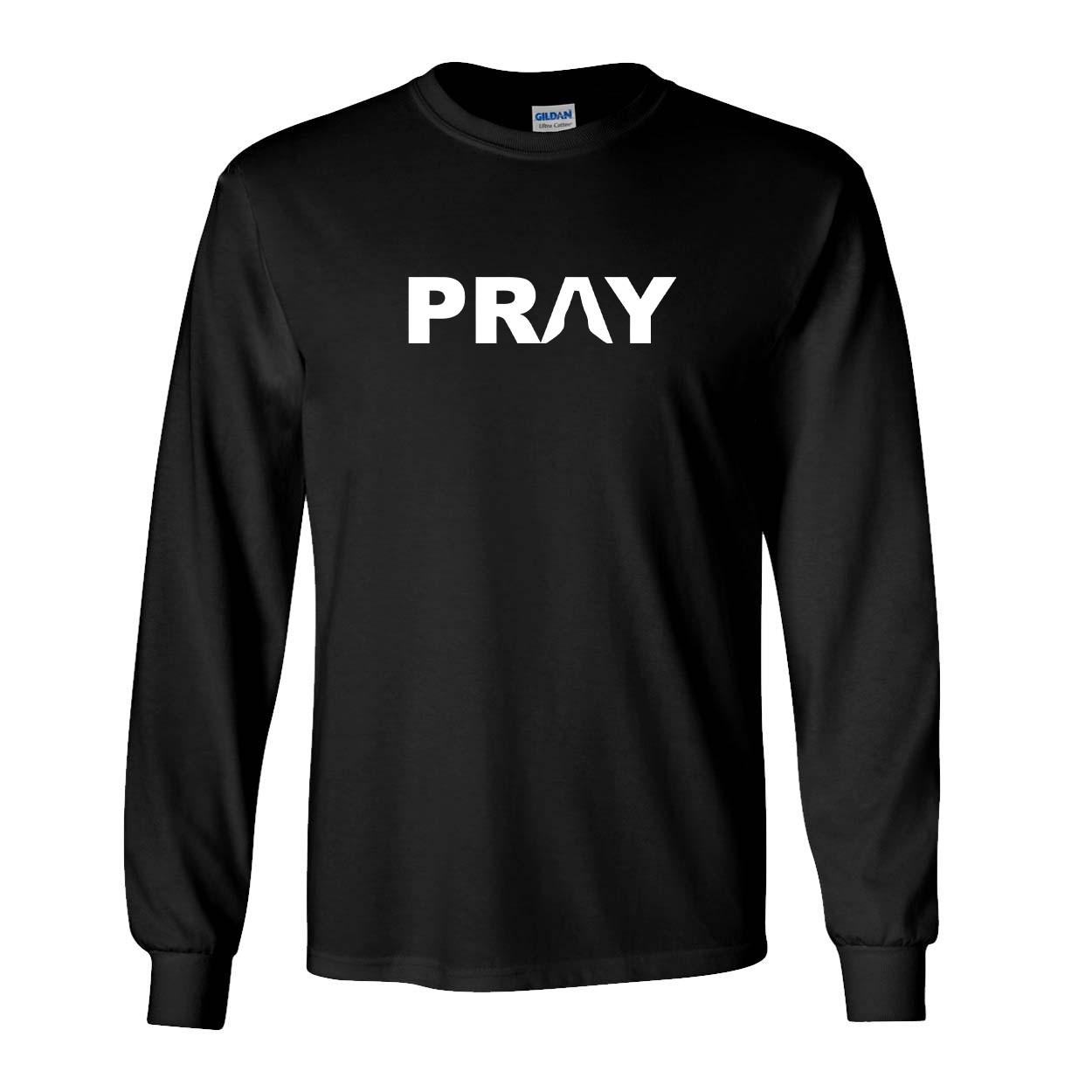 Pray Hands Logo Classic Long Sleeve T-Shirt Black (White Logo)