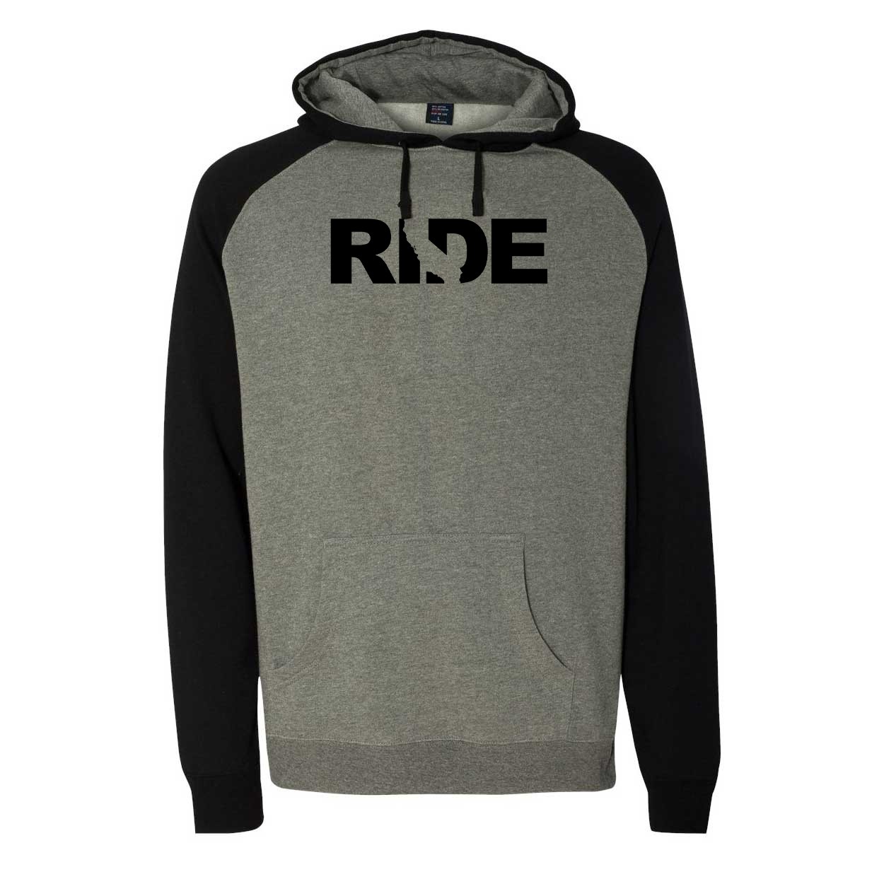 Ride California Classic Raglan Hooded Pullover Sweatshirt Gunmetal/Heather Black (Black Logo)