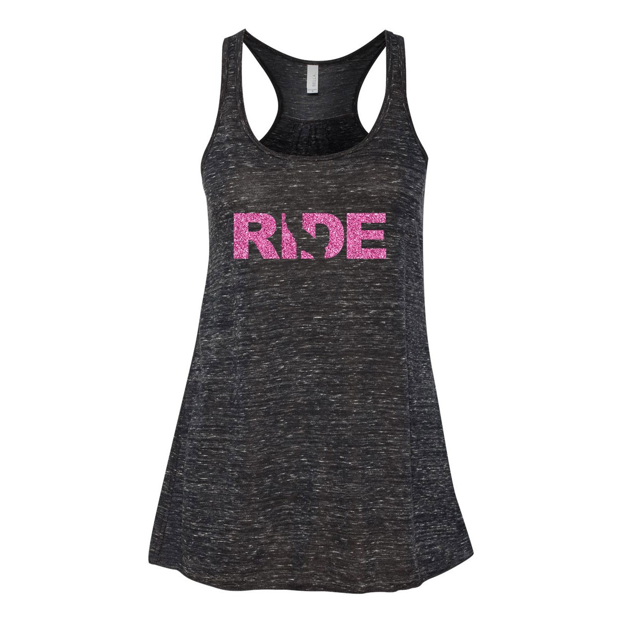 Ride California Classic Womens Flowy Racerback Tank Top Black Marble (Glitter Pink Logo)