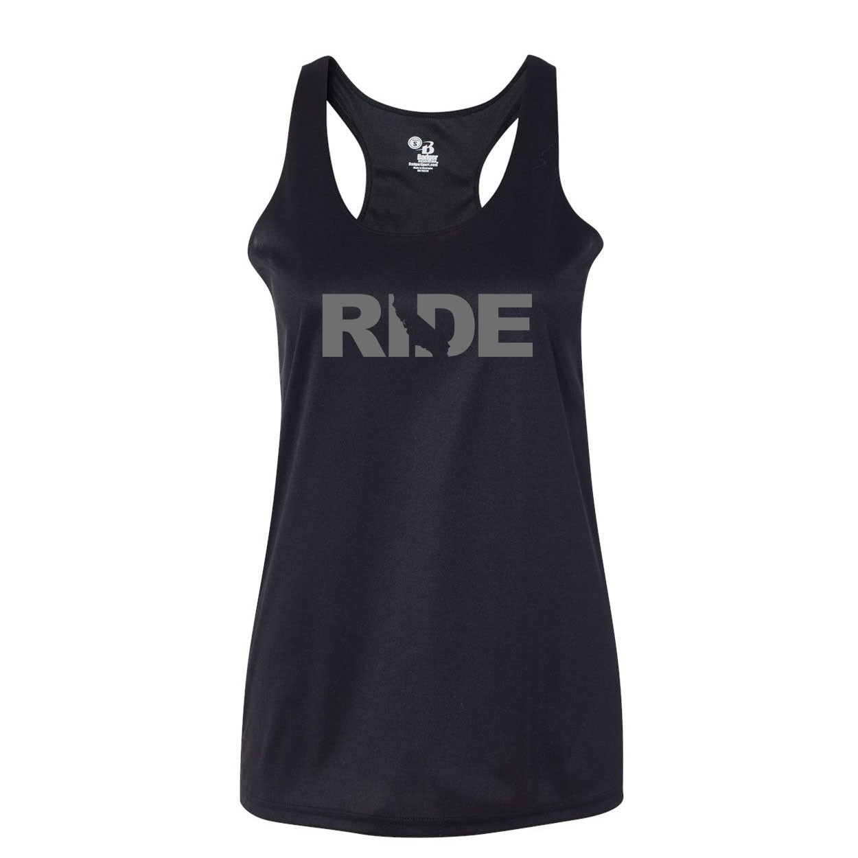 Ride California Classic Womens Performance Racerback Tank Top Black (Gray Logo)