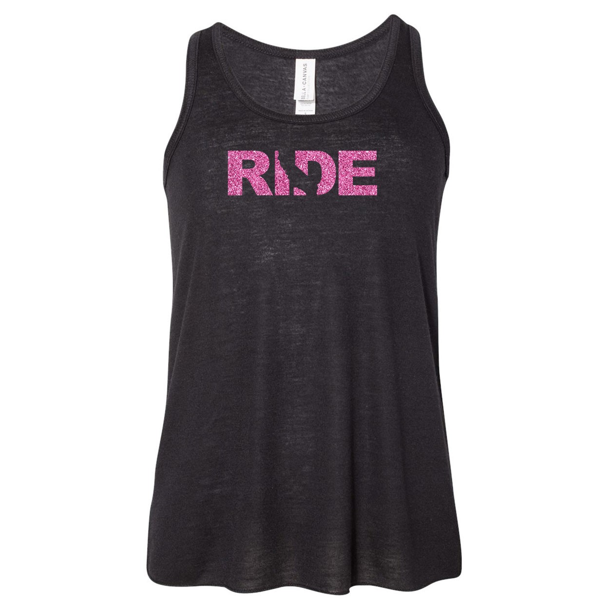 Ride California Classic Youth Girls Flowy Racerback Tank Top Black (Glitter Pink Logo)