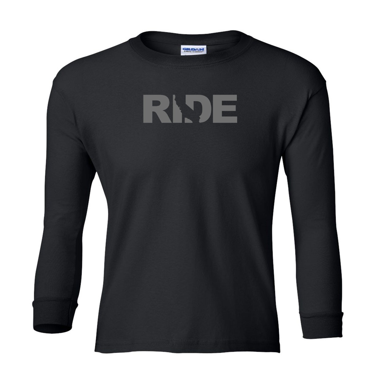 Ride California Classic Youth Unisex Long Sleeve T-Shirt Black (Gray Logo)