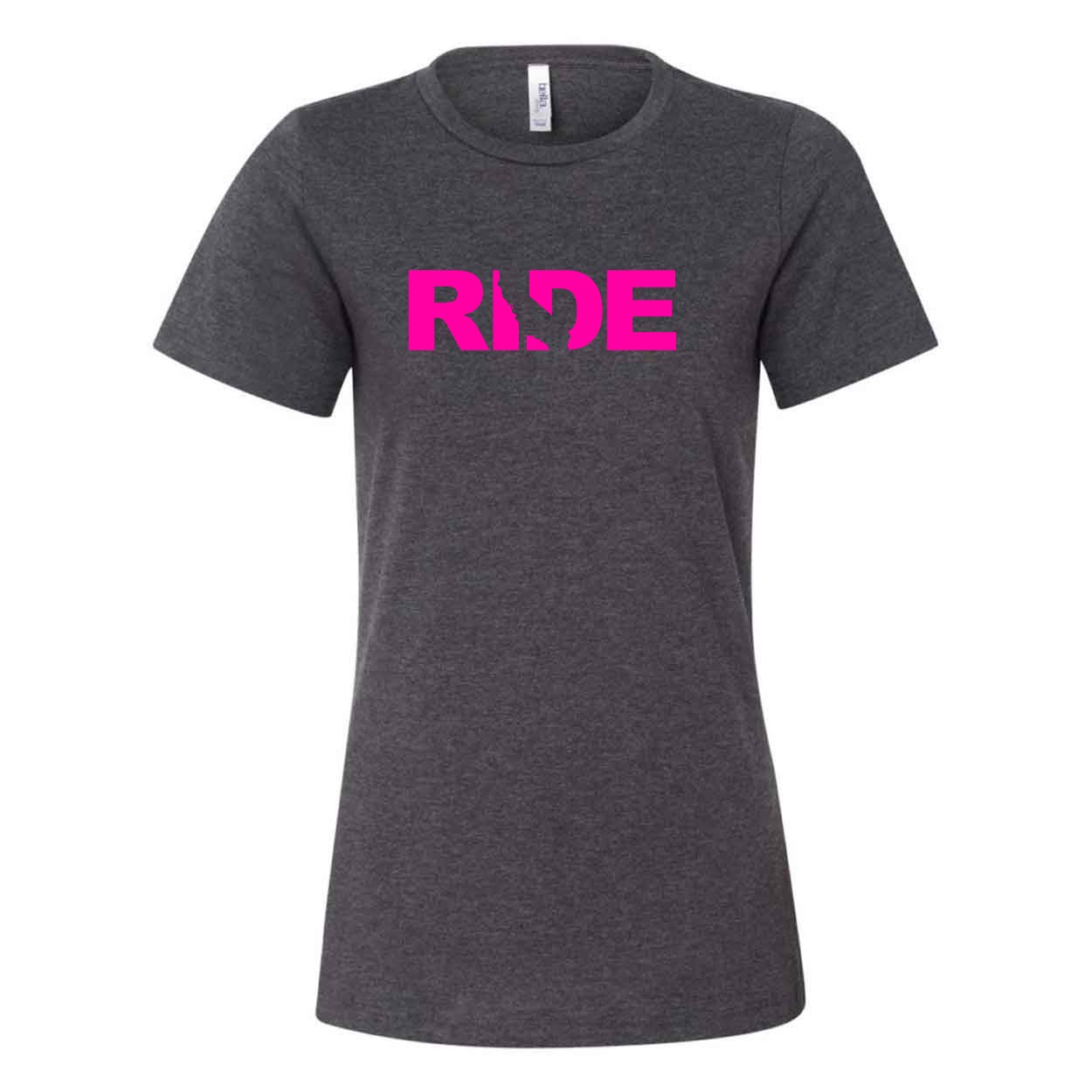 Ride California Women's Classic Relaxed Jersey T-Shirt Dark Gray Heather (Pink Logo)