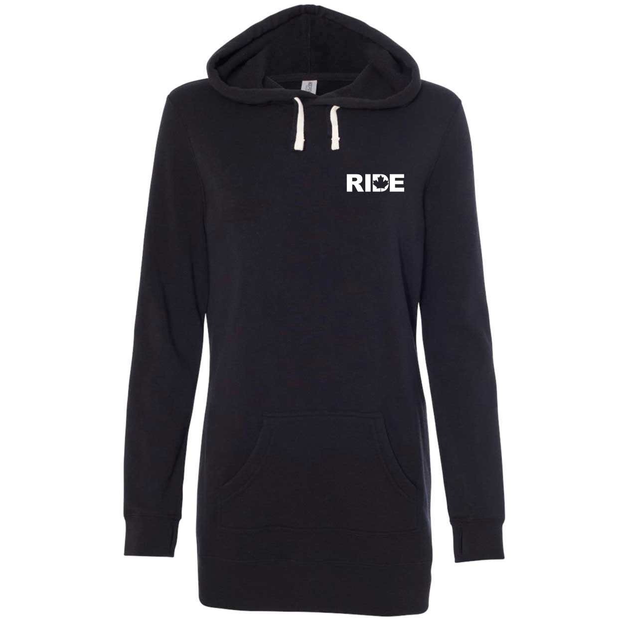 Ride Canada Night Out Womens Pullover Hooded Sweatshirt Dress Black (White Logo)