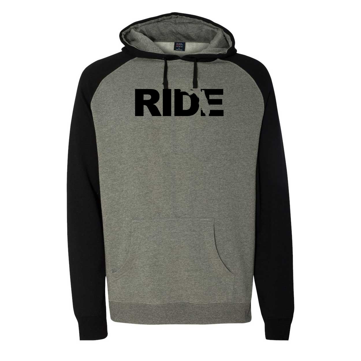 Ride Florida Classic Raglan Hooded Pullover Sweatshirt Gunmetal/Heather Black (Black Logo)
