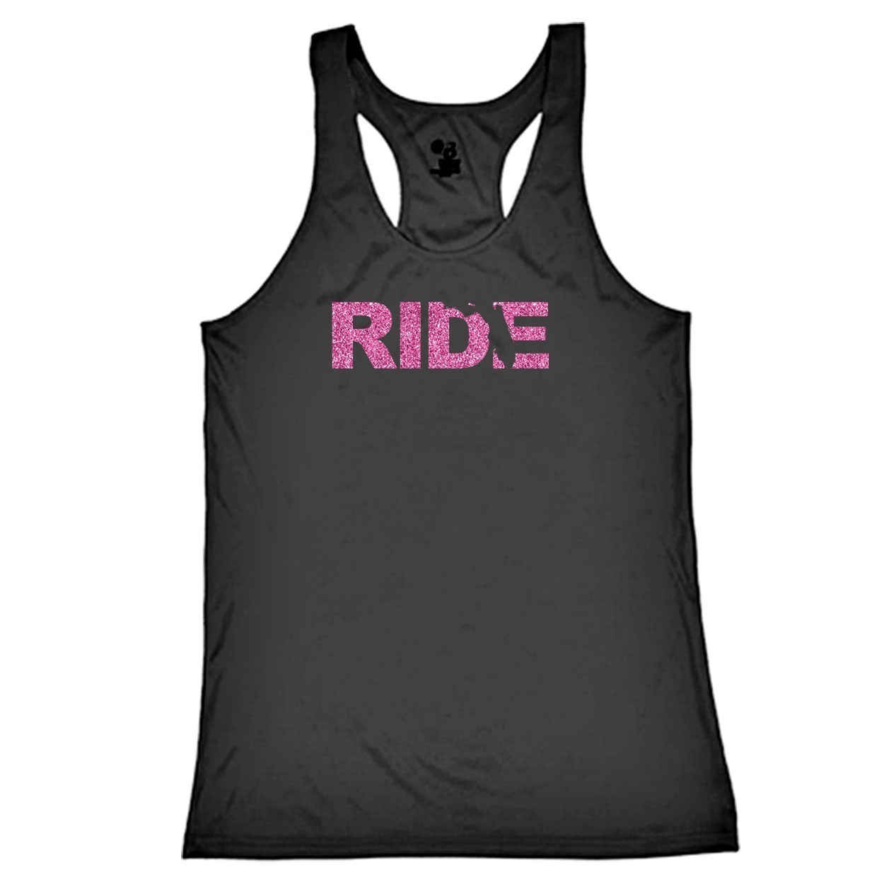 Ride Florida Classic Youth Girls Performance Racerback Tank Top Black (Glitter Pink Logo)
