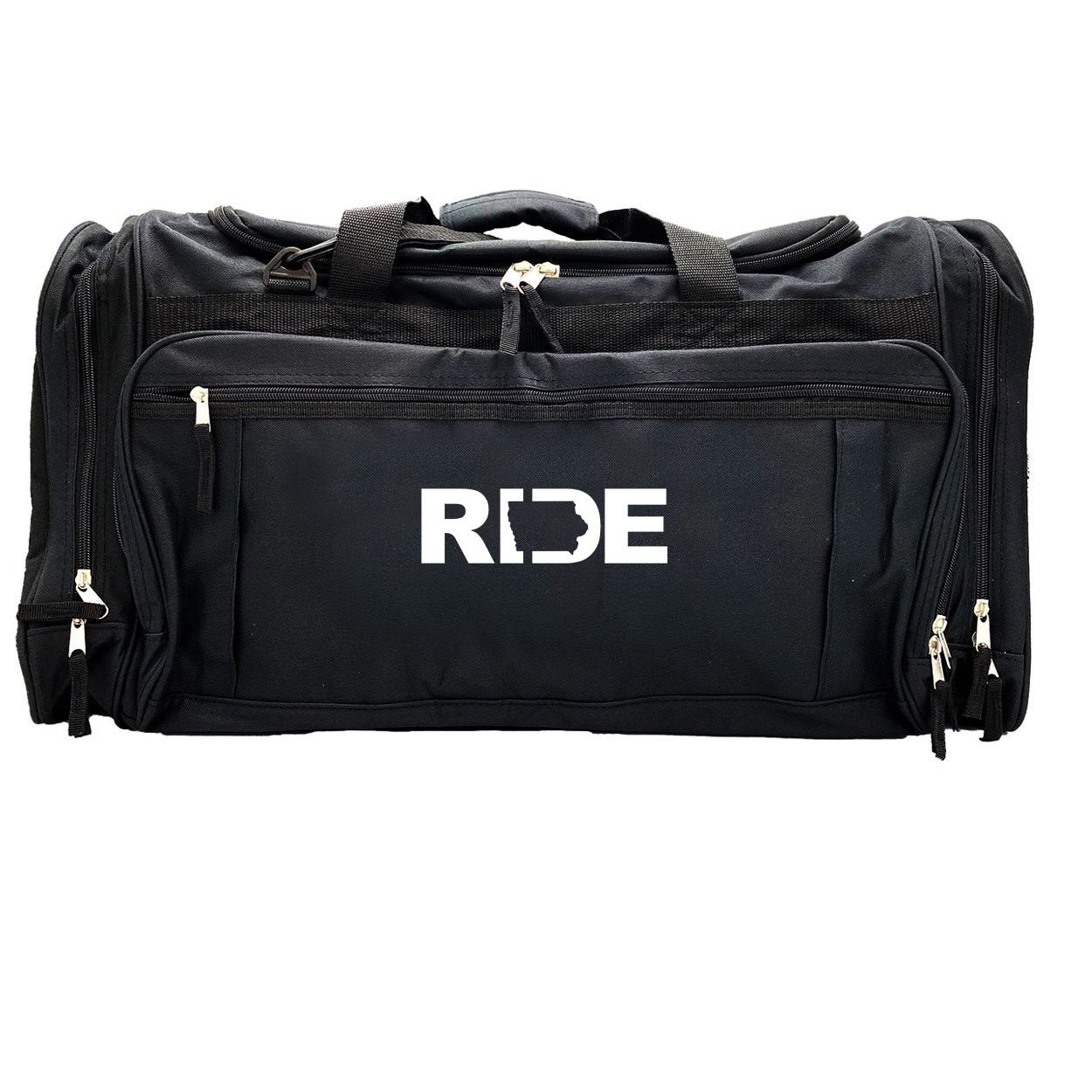 Ride Iowa Classic Explorer Large Duffel Bag Black (White Logo)