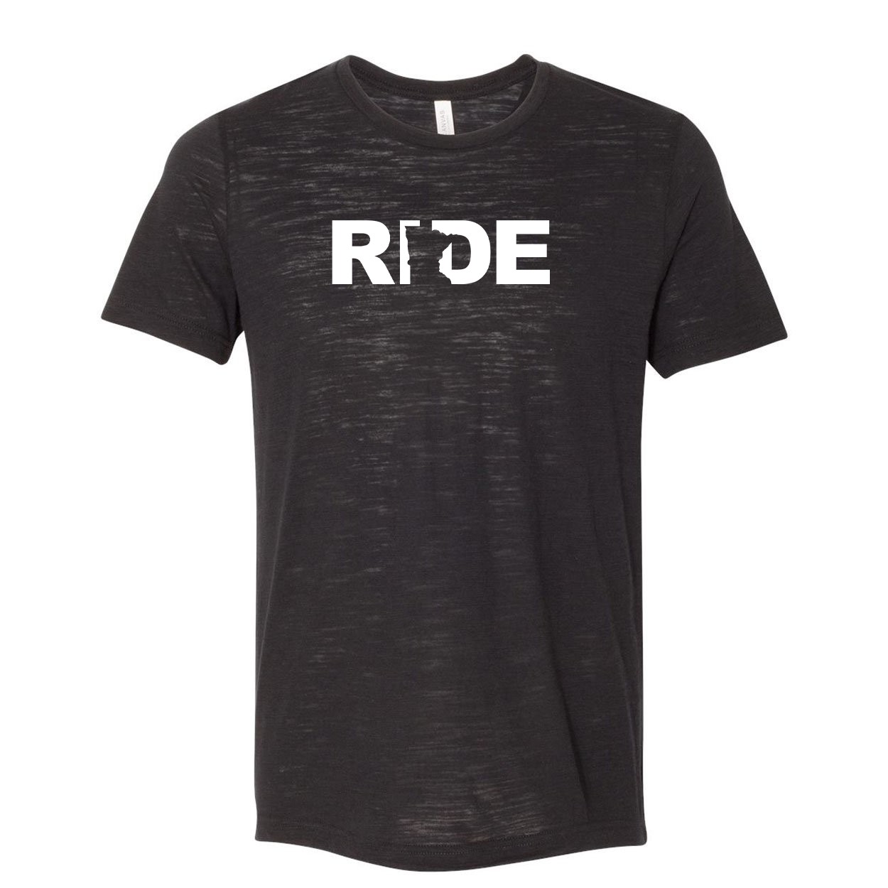 Ride Minnesota Classic Unisex Premium Texture T-Shirt Solid Black Slub (White Logo)